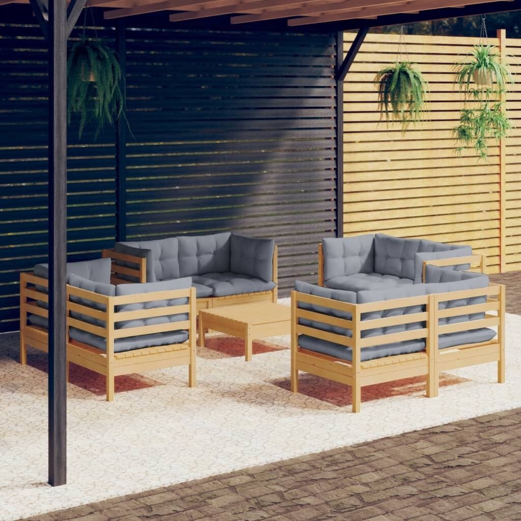 9 Piece Garden Lounge Set with Cushions Pinewood 9 Piece Garden Lounge Set with Cushions Pinewood