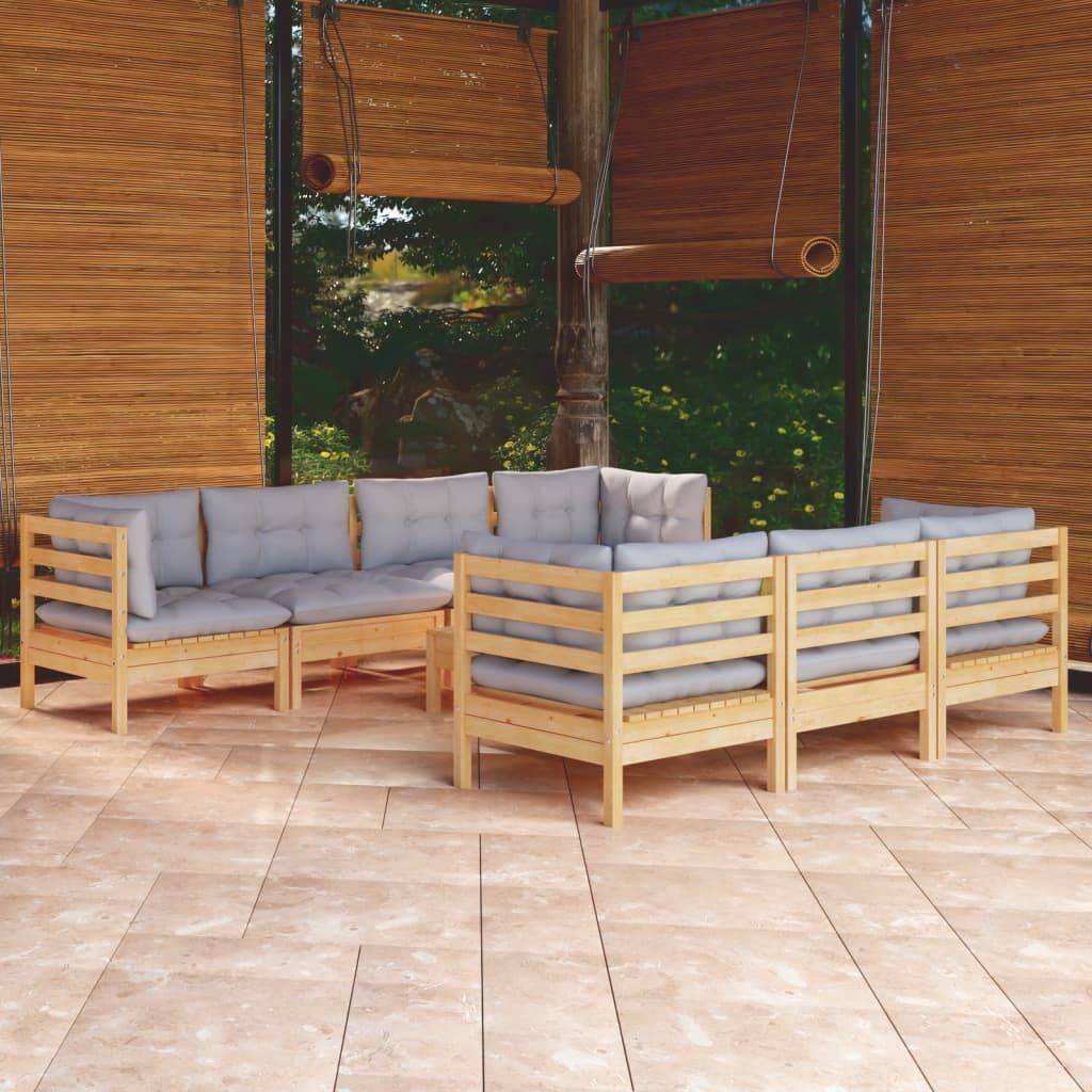 8 Piece Garden Lounge Set with Cushions Solid Pinewood 8 Piece Garden Lounge Set with Cushions Solid Pinewood