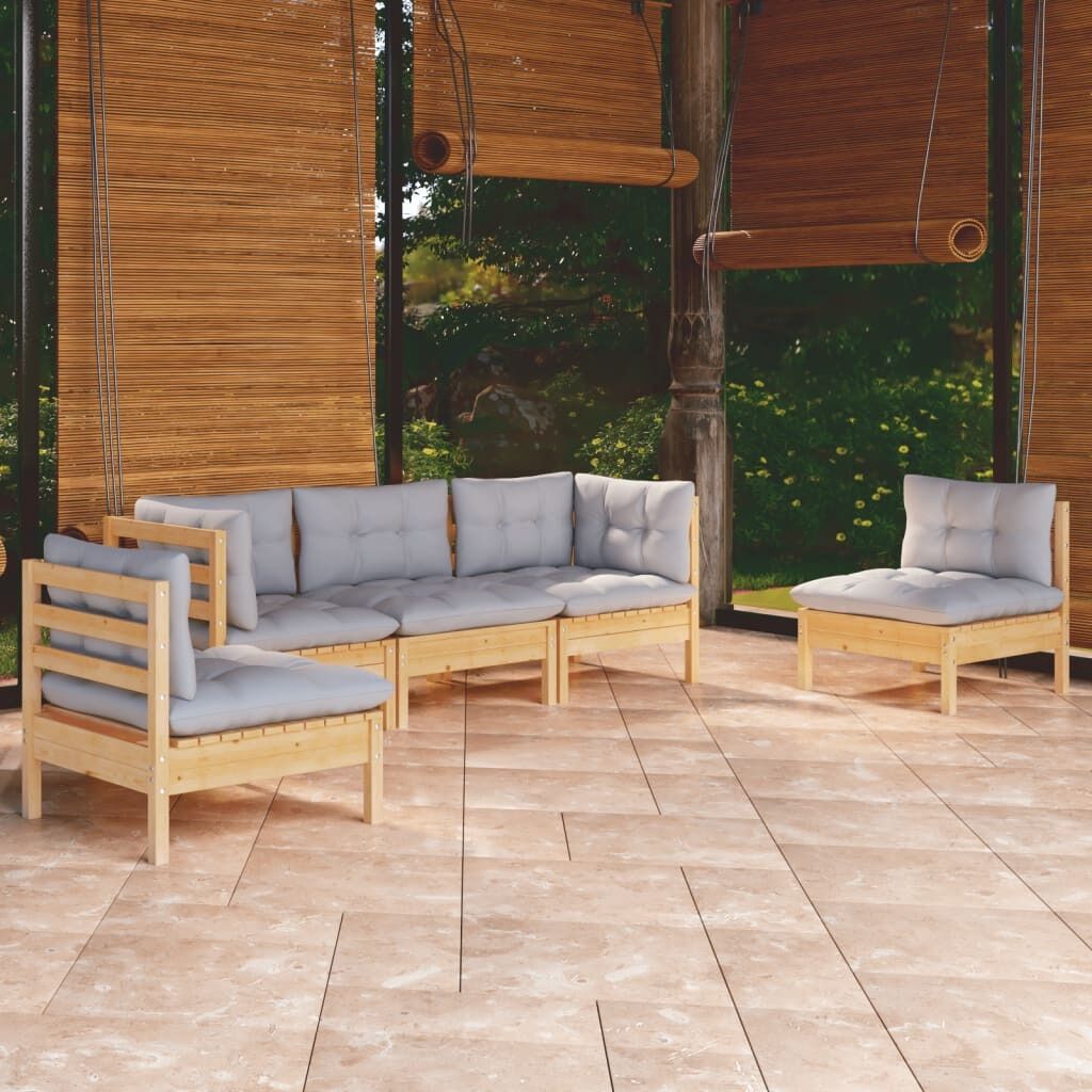 5 Piece Garden Lounge Set with Cushions Solid Pinewood 5 Piece Garden Lounge Set with Cushions Solid Pinewood