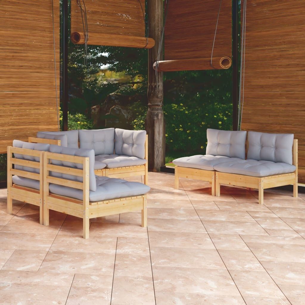 6 Piece Garden Lounge Set with Cushions Solid Pinewood 6 Piece Garden Lounge Set with Cushions Solid Pinewood