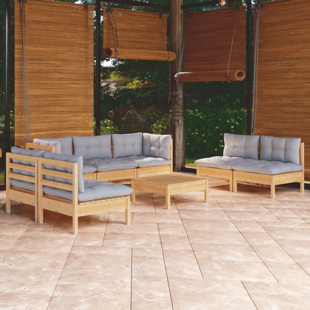 8 Piece Garden Lounge Set with Cushions Solid Pinewood 8 Piece Garden Lounge Set with Cushions Solid Pinewood