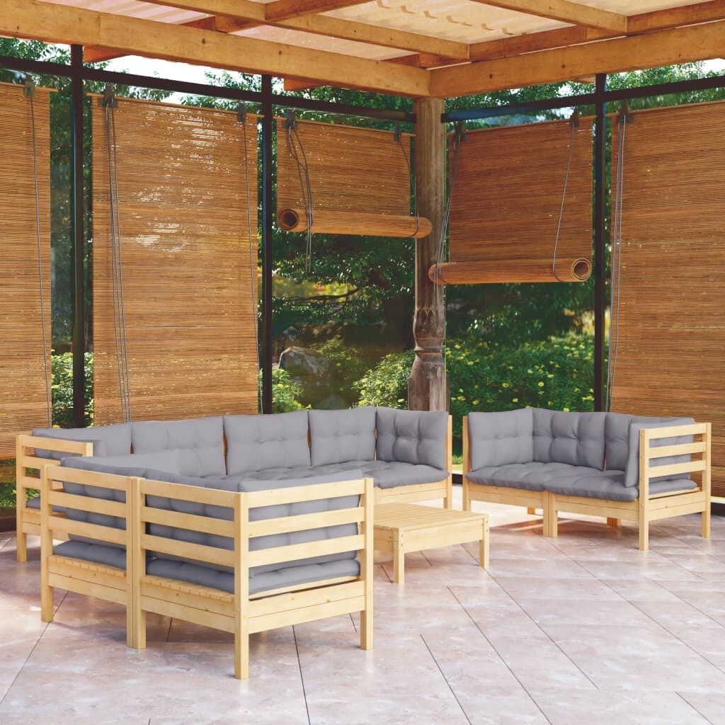 9 Piece Garden Lounge Set with Cushions Solid Pinewood 9 Piece Garden Lounge Set with Cushions Solid Pinewood