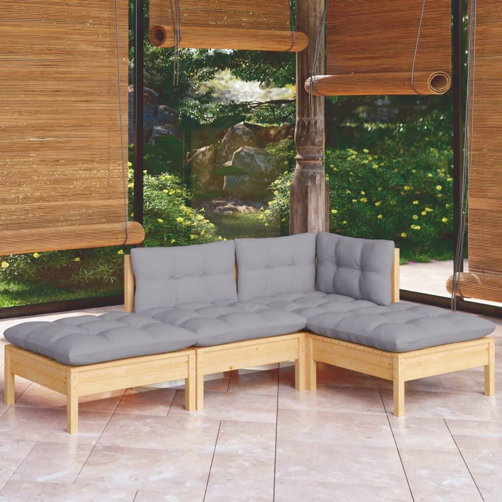 4 Piece Garden Lounge Set with Cushions Solid Pinewood 4 Piece Garden Lounge Set with Cushions Solid Pinewood