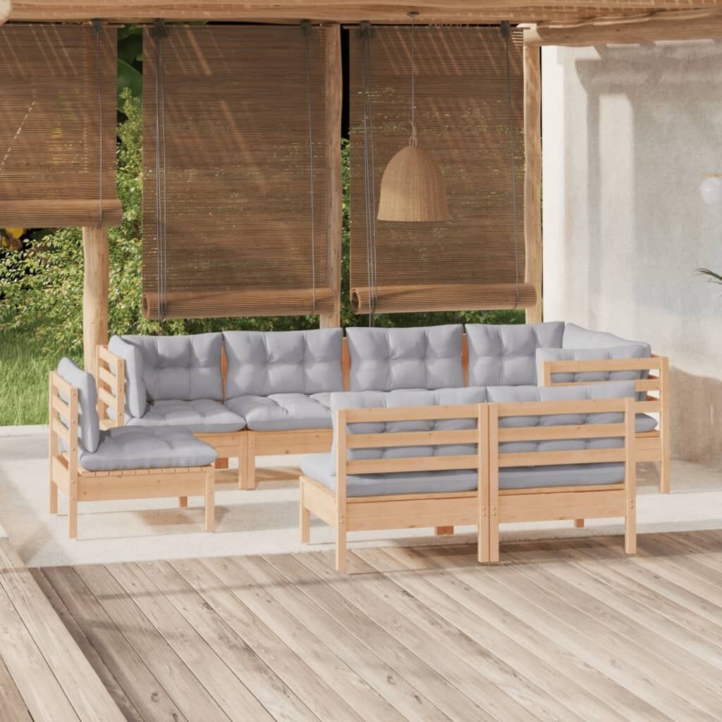 8 Piece Garden Lounge Set with Cushions Solid Pinewood 8 Piece Garden Lounge Set with Cushions Solid Pinewood
