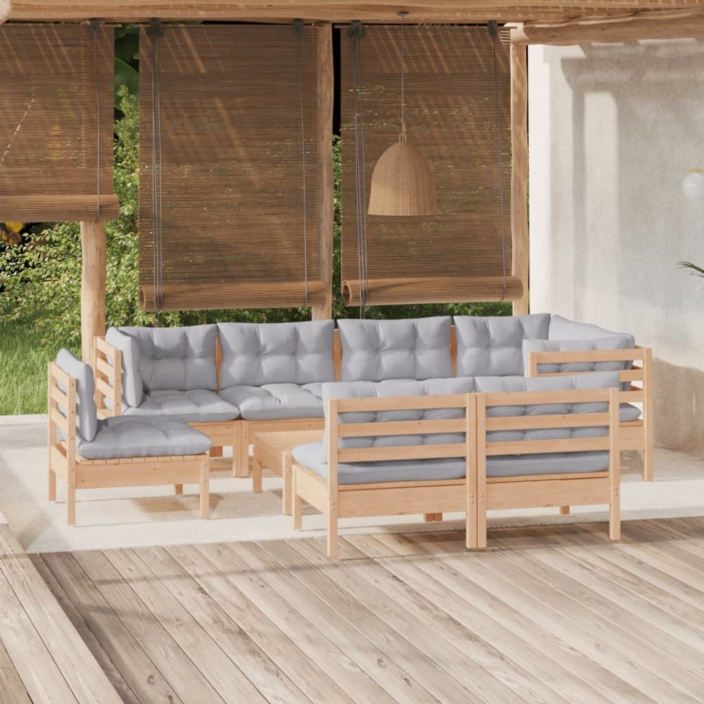 9 Piece Garden Lounge Set with Cushions Solid Pinewood 9 Piece Garden Lounge Set with Cushions Solid Pinewood