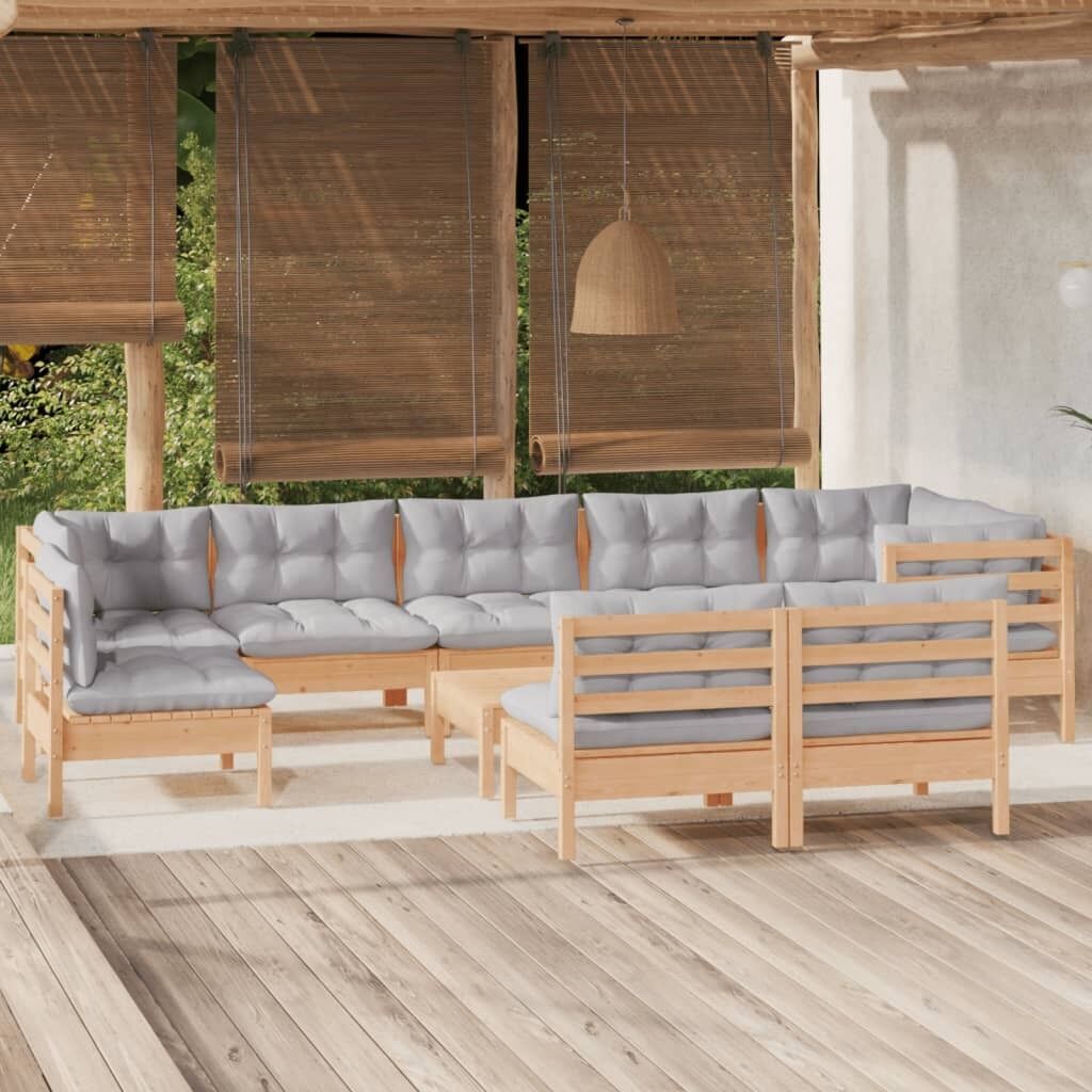 10 Piece Garden Lounge Set with Cushions Solid Pinewood 10 Piece Garden Lounge Set with Cushions Solid Pinewood