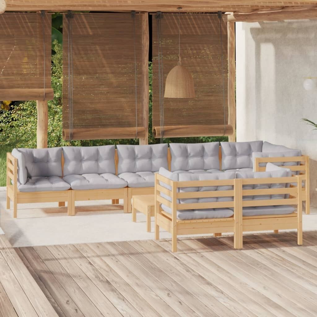 9 Piece Garden Lounge Set with Cushions Solid Pinewood 9 Piece Garden Lounge Set with Cushions Solid Pinewood