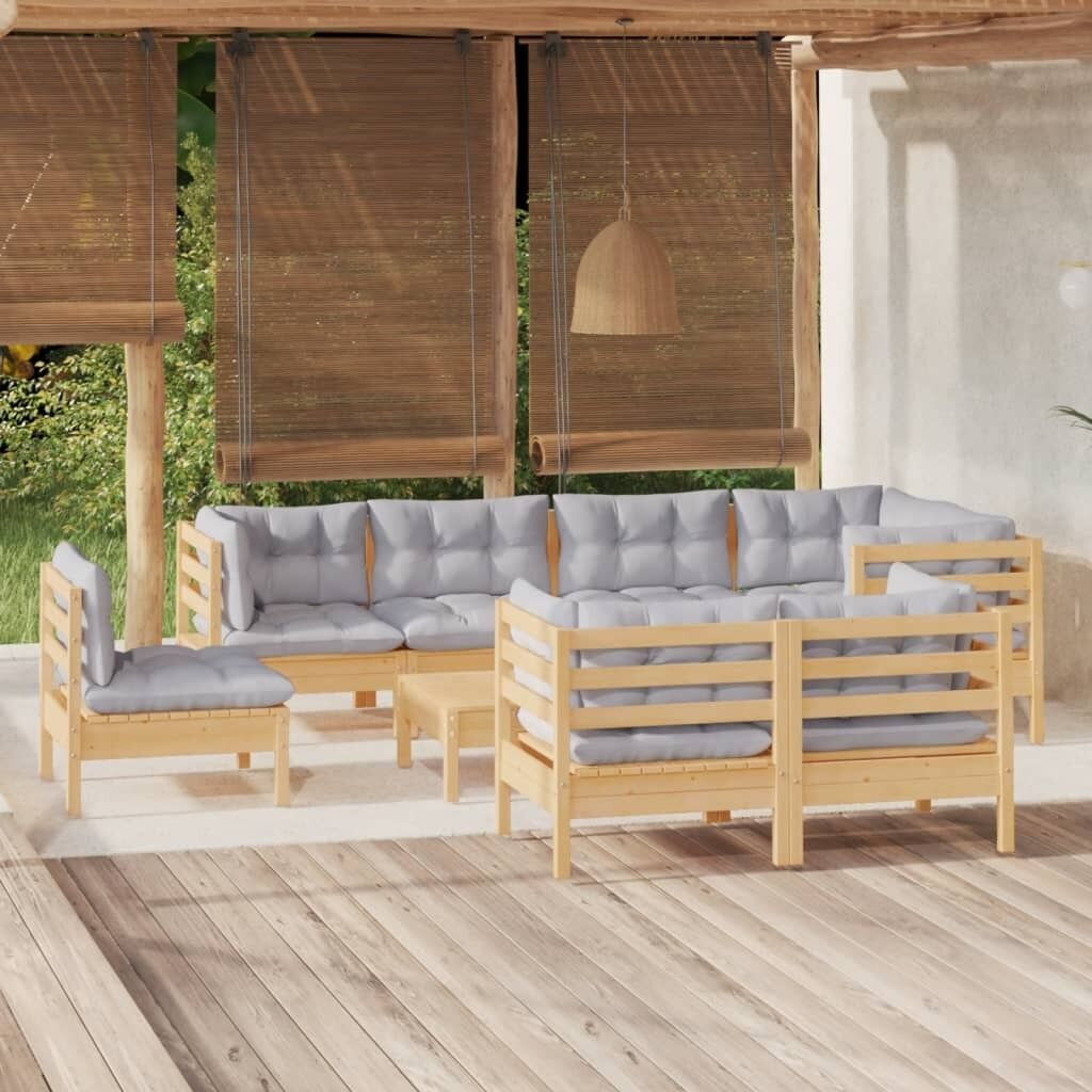 9 Piece Garden Lounge Set with Cushions Solid Pinewood 9 Piece Garden Lounge Set with Cushions Solid Pinewood