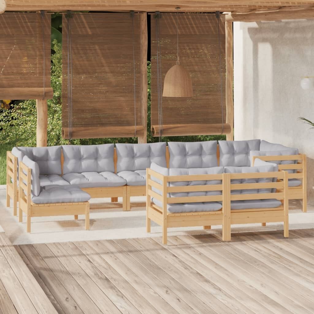 9 Piece Garden Lounge Set with Cushions Solid Pinewood 9 Piece Garden Lounge Set with Cushions Solid Pinewood