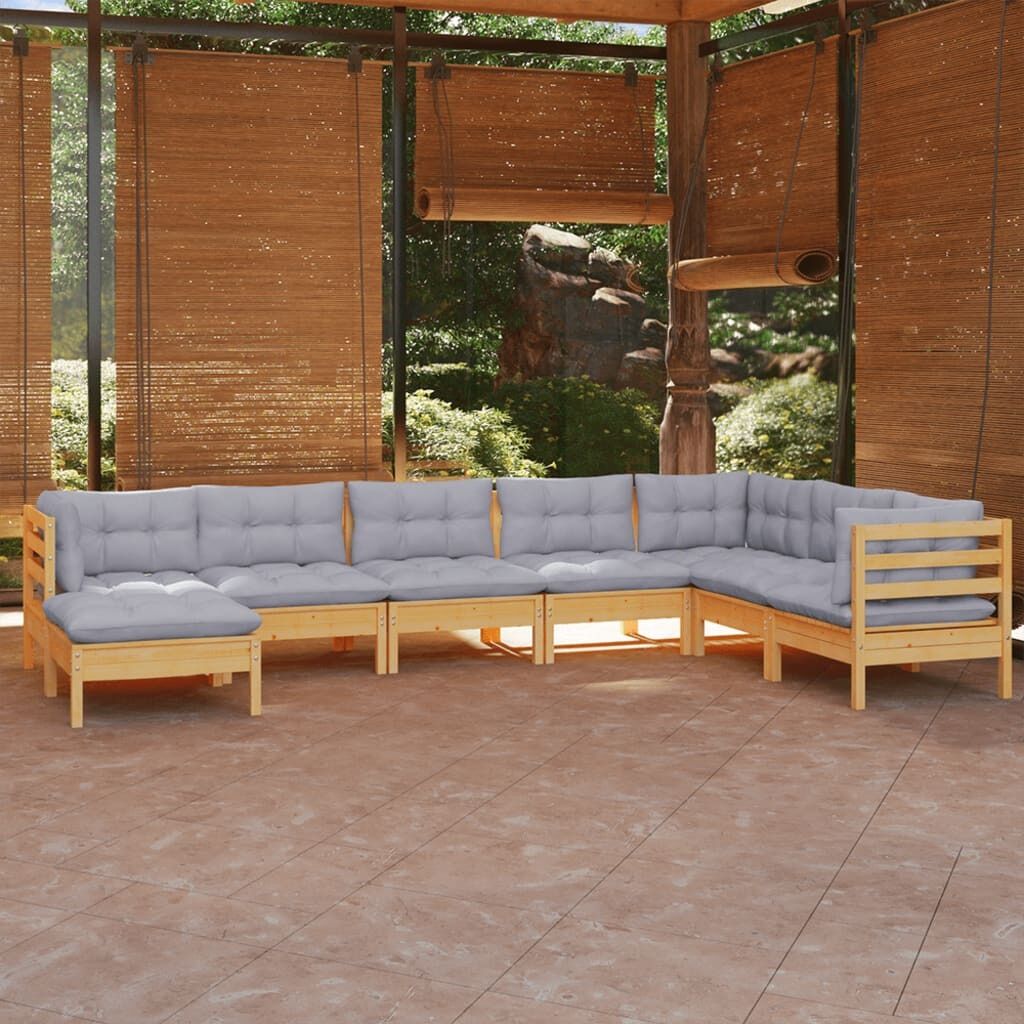 8 Piece Garden Lounge Set with Cushions Solid Pinewood 8 Piece Garden Lounge Set with Cushions Solid Pinewood