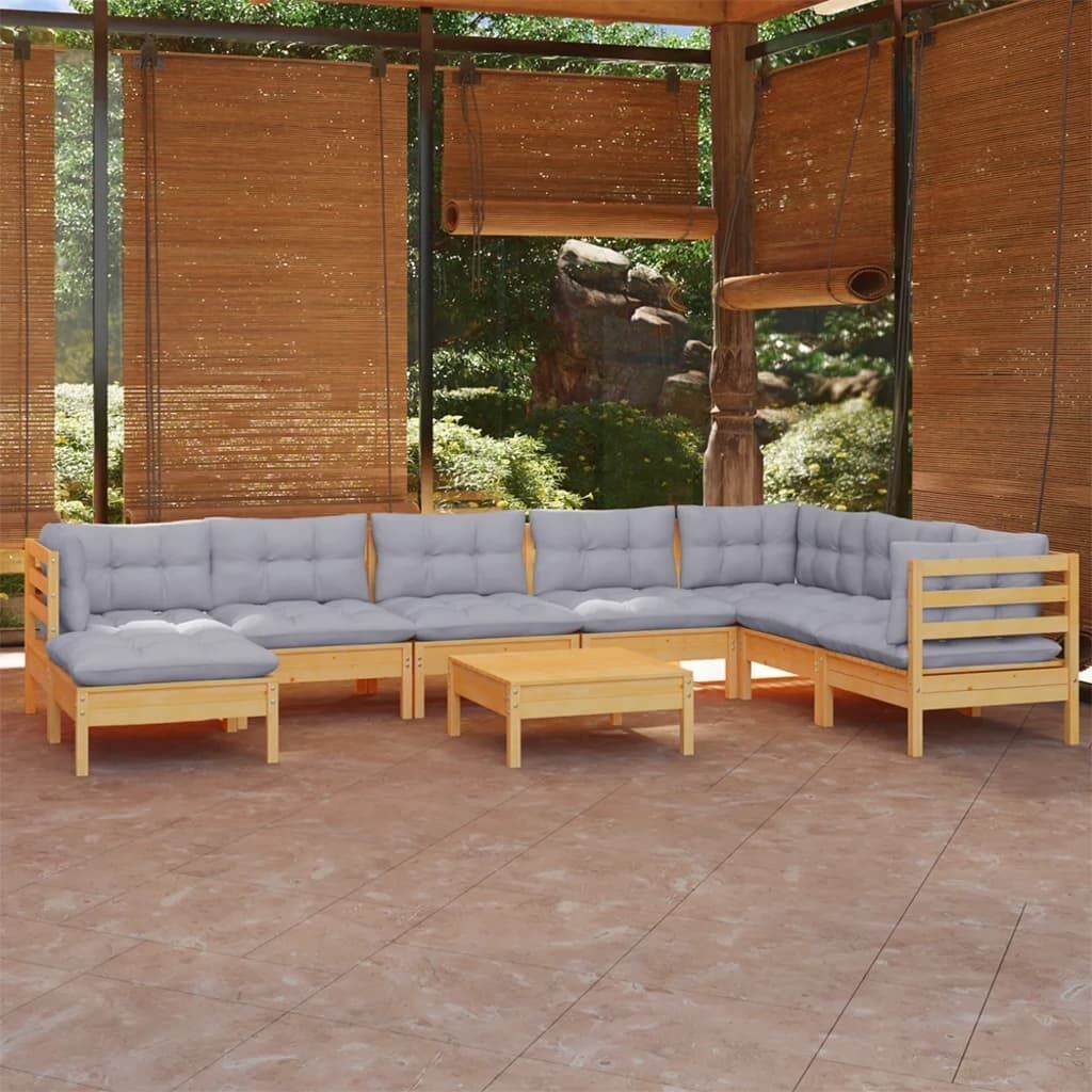9 Piece Garden Lounge Set with Cushions Solid Pinewood 9 Piece Garden Lounge Set with Cushions Solid Pinewood