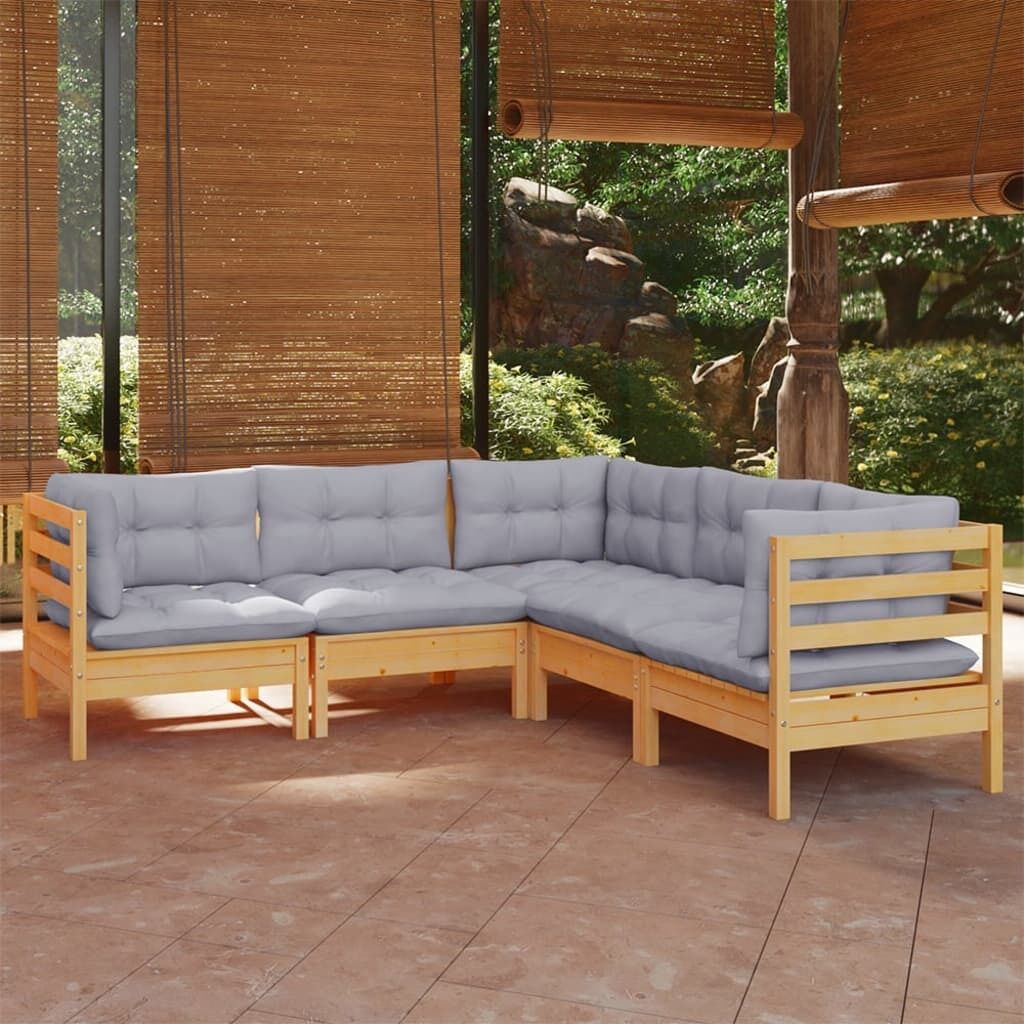 5 Piece Garden Lounge Set with Cushions Solid Pinewood 5 Piece Garden Lounge Set with Cushions Solid Pinewood