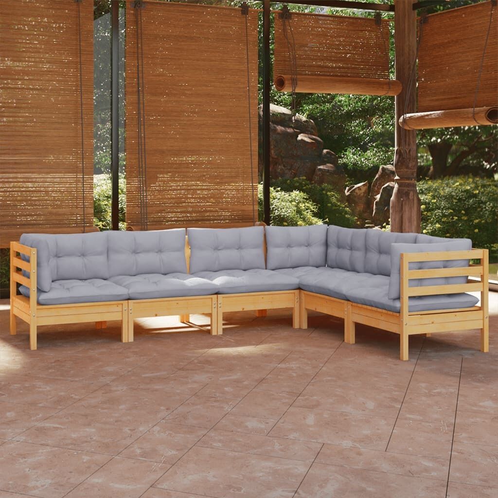 6 Piece Garden Lounge Set with Cushions Solid Pinewood 6 Piece Garden Lounge Set with Cushions Solid Pinewood