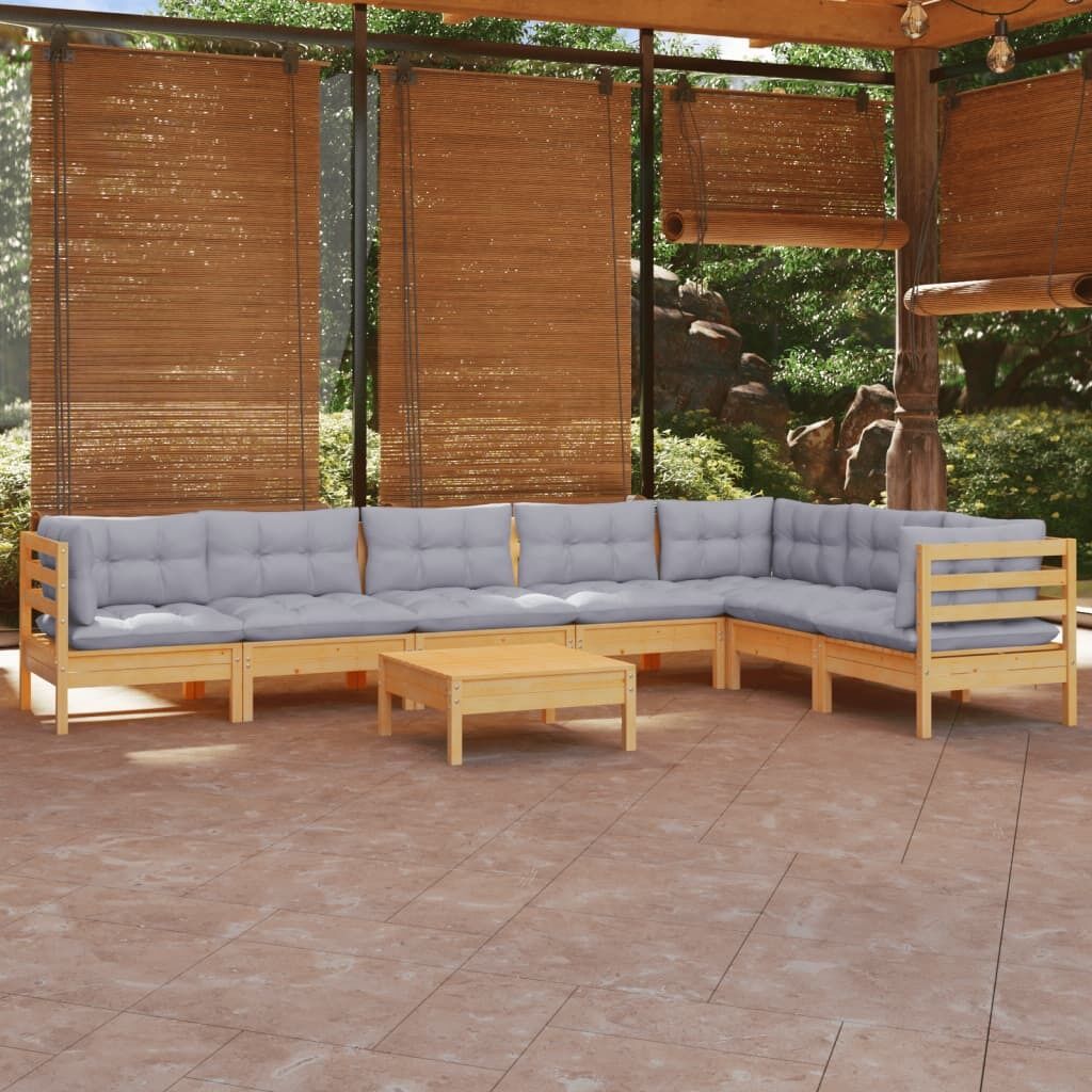 8 Piece Garden Lounge Set with Cushions Solid Pinewood 8 Piece Garden Lounge Set with Cushions Solid Pinewood