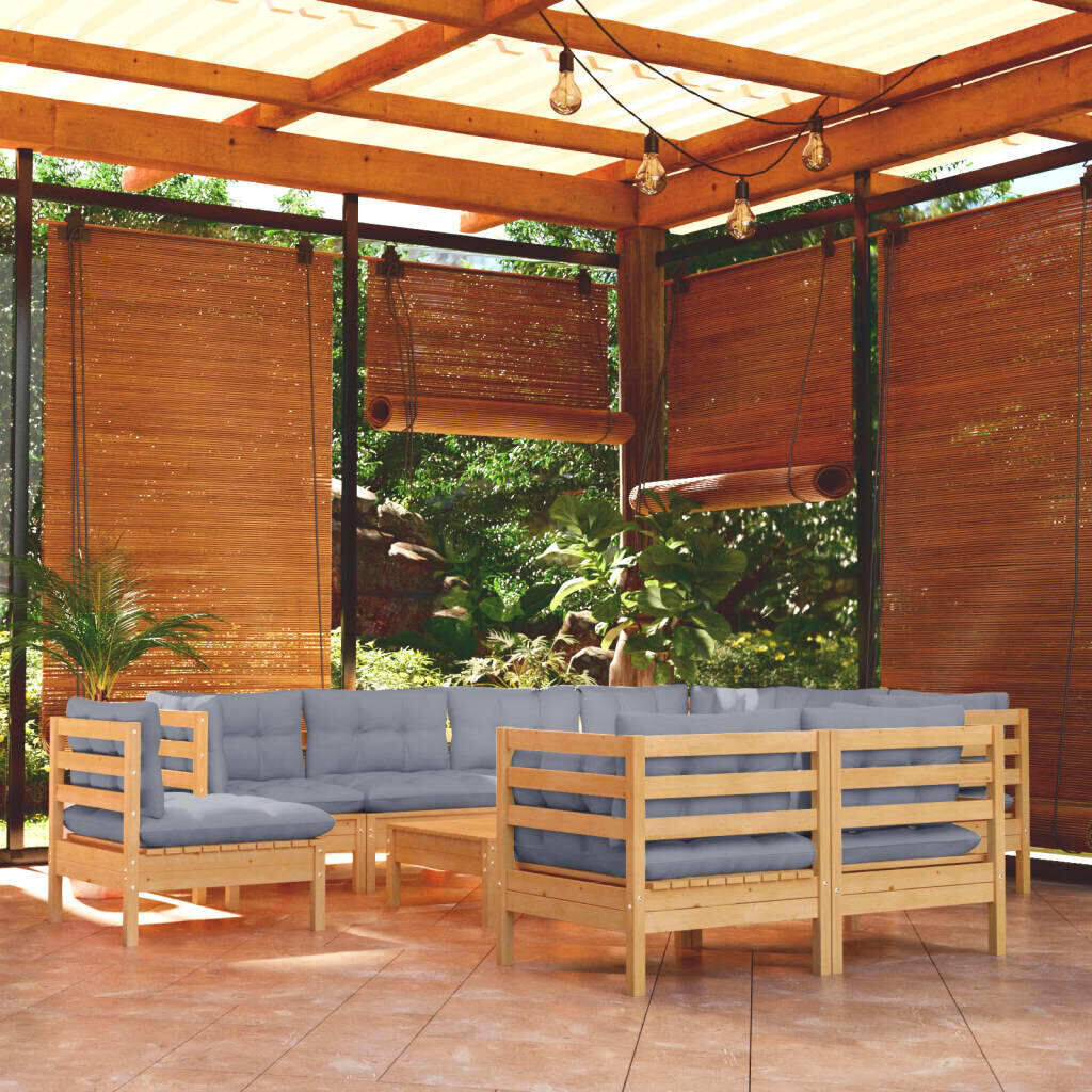 10 Piece Garden Lounge Set with Cushions Solid Pinewood 10 Piece Garden Lounge Set with Cushions Solid Pinewood