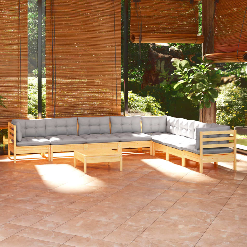 9 Piece Garden Lounge Set with Cushions Solid Pinewood 9 Piece Garden Lounge Set with Cushions Solid Pinewood