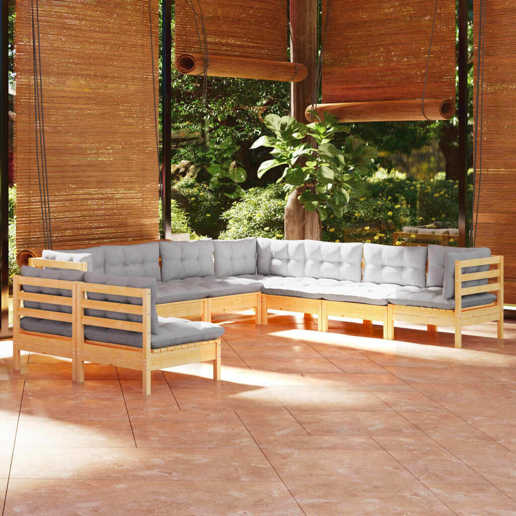 9 Piece Garden Lounge Set with Cushions Solid Pinewood 9 Piece Garden Lounge Set with Cushions Solid Pinewood
