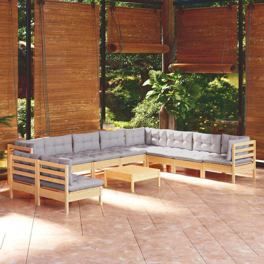 11 Piece Garden Lounge Set with Cushions Solid Pinewood 11 Piece Garden Lounge Set with Cushions Solid Pinewood