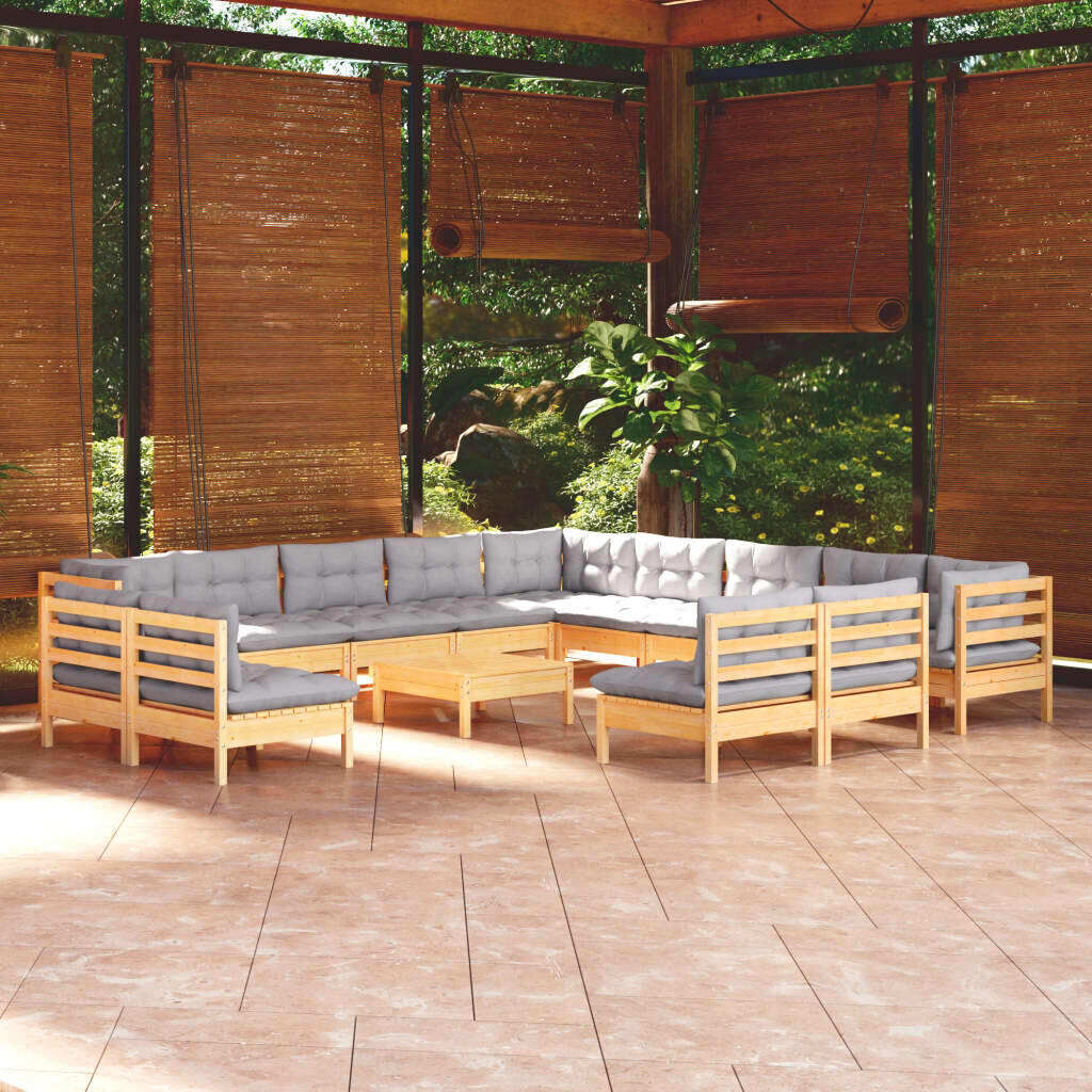 14 Piece Garden Lounge Set with Cushions Solid Pinewood 14 Piece Garden Lounge Set with Cushions Solid Pinewood