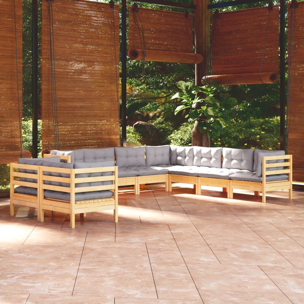 9 Piece Garden Lounge Set with Cushions Solid Pinewood 9 Piece Garden Lounge Set with Cushions Solid Pinewood
