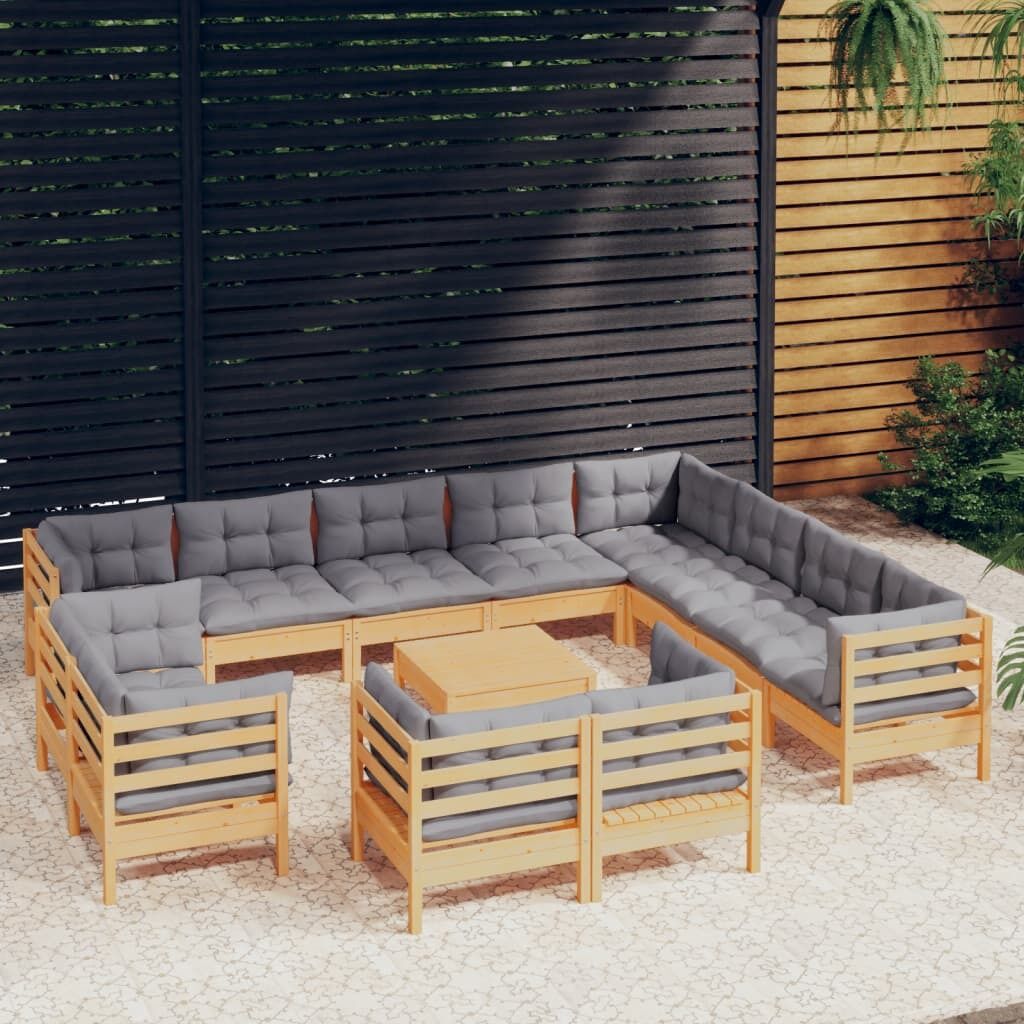 13 Piece Garden Lounge Set with Cushions Solid Pinewood 13 Piece Garden Lounge Set with Cushions Solid Pinewood