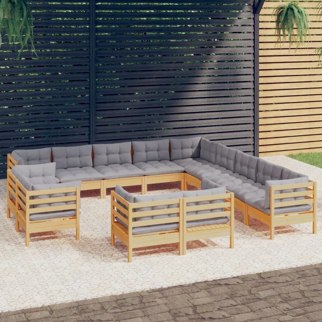 13 Piece Garden Lounge Set with Cushions Solid Pinewood 13 Piece Garden Lounge Set with Cushions Solid Pinewood