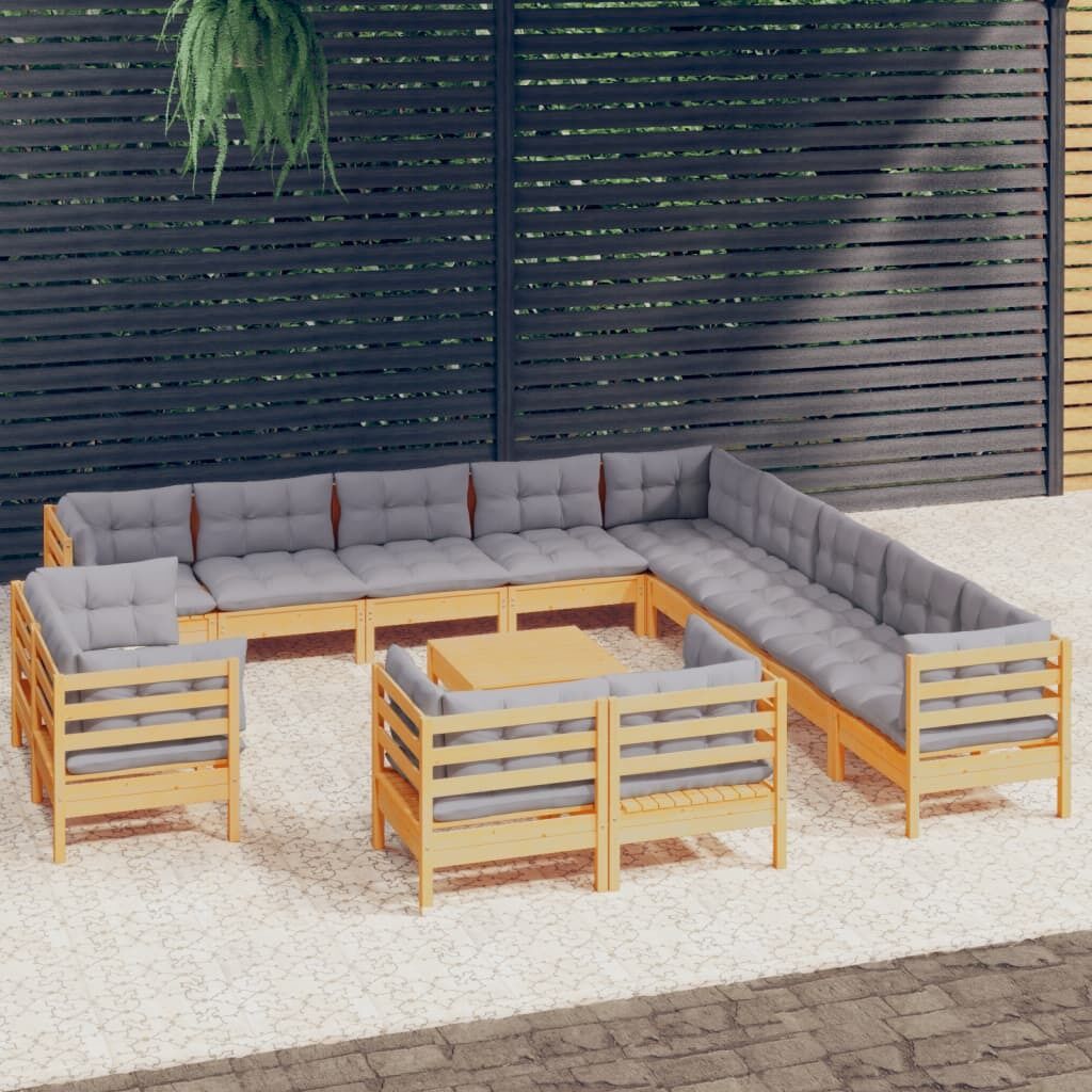 14 Piece Garden Lounge Set with Cushions Solid Pinewood 14 Piece Garden Lounge Set with Cushions Solid Pinewood