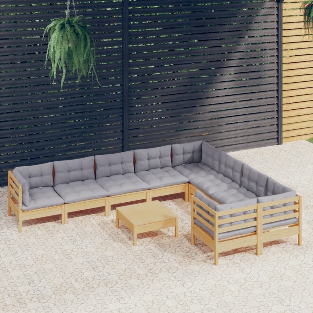 10 Piece Garden Lounge Set with Cushions Pinewood 10 Piece Garden Lounge Set with Cushions Pinewood