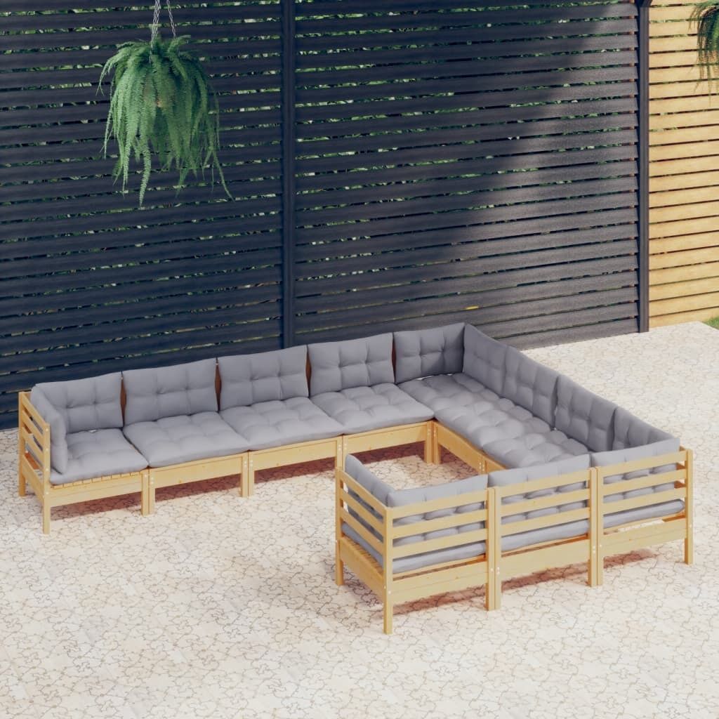 10 Piece Garden Lounge Set with Cushions Pinewood 10 Piece Garden Lounge Set with Cushions Pinewood