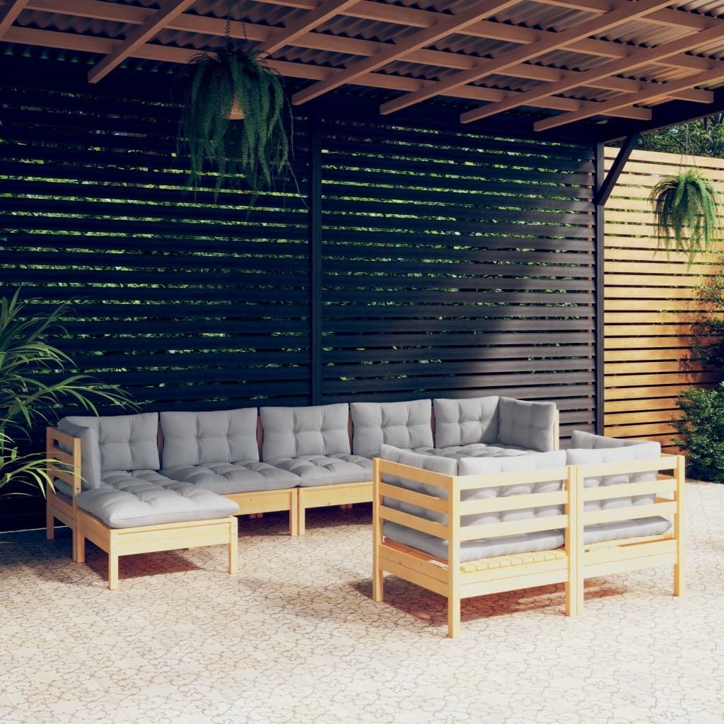 9 Piece Garden Lounge Set with Cushions Solid Pinewood 9 Piece Garden Lounge Set with Cushions Solid Pinewood