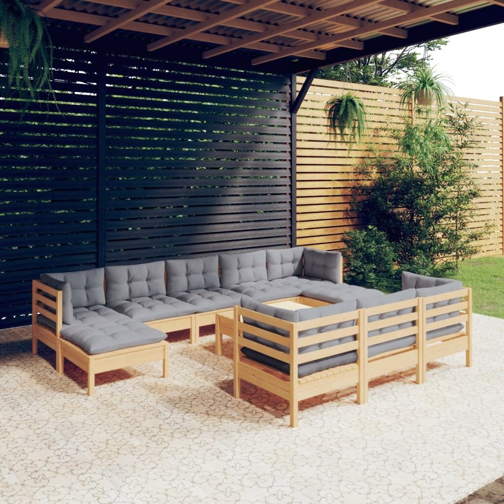 11 Piece Garden Lounge Set with Cushions Solid Pinewood 11 Piece Garden Lounge Set with Cushions Solid Pinewood