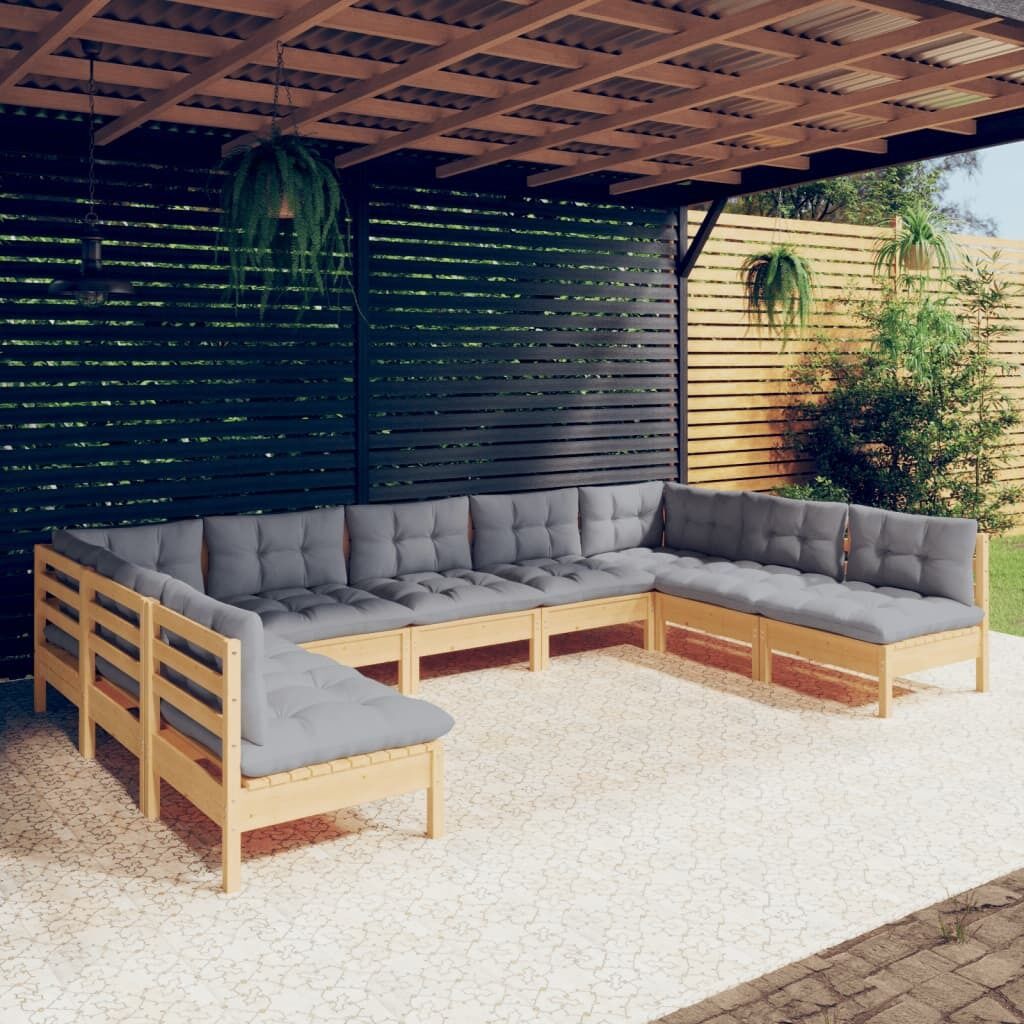 9 Piece Garden Lounge Set with Cushions Solid Pinewood 9 Piece Garden Lounge Set with Cushions Solid Pinewood