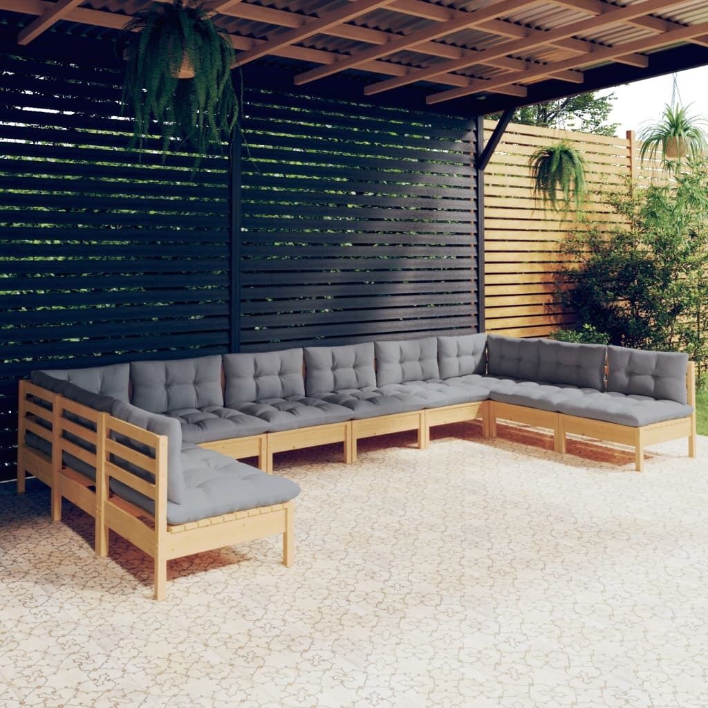 10 Piece Garden Lounge Set with Cushions Solid Pinewood 10 Piece Garden Lounge Set with Cushions Solid Pinewood