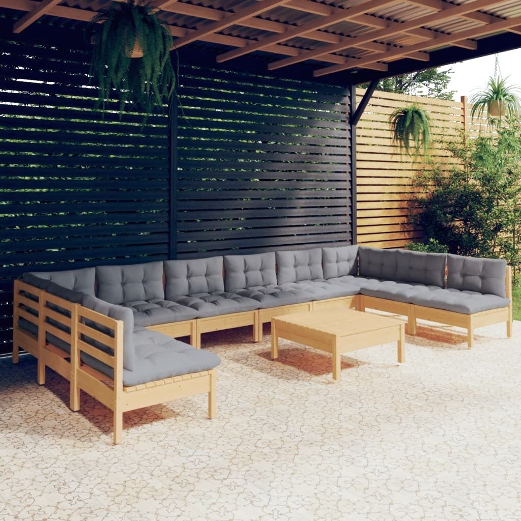 11 Piece Garden Lounge Set with Cushions Solid Pinewood 11 Piece Garden Lounge Set with Cushions Solid Pinewood