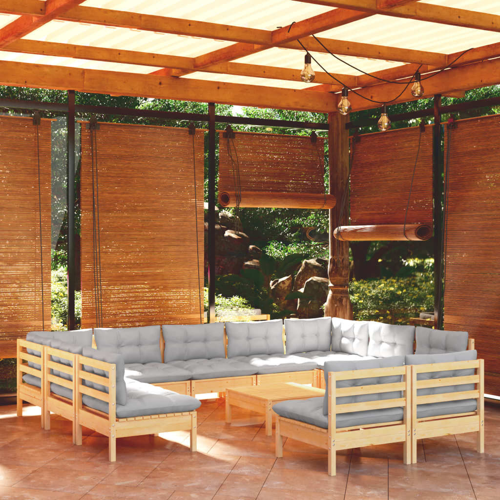12 Piece Garden Lounge Set with Cushions Solid Pinewood 12 Piece Garden Lounge Set with Cushions Solid Pinewood