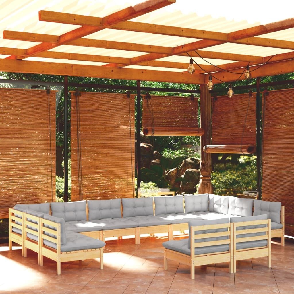 12 Piece Garden Lounge Set with Cushions Solid Pinewood 12 Piece Garden Lounge Set with Cushions Solid Pinewood