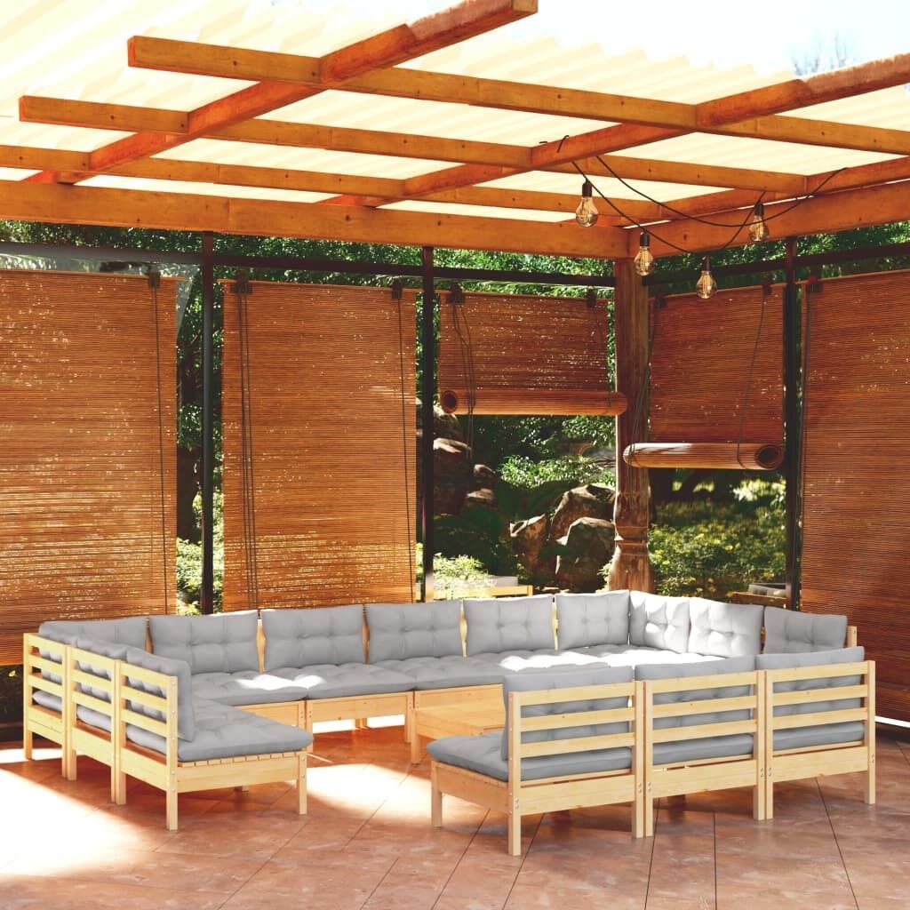 14 Piece Garden Lounge Set with Cushions Solid Pinewood 14 Piece Garden Lounge Set with Cushions Solid Pinewood