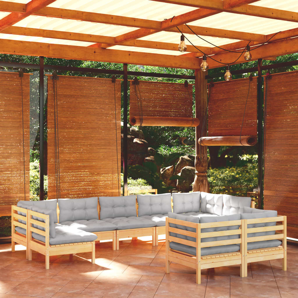 9 Piece Garden Lounge Set with Cushions Solid Pinewood 9 Piece Garden Lounge Set with Cushions Solid Pinewood