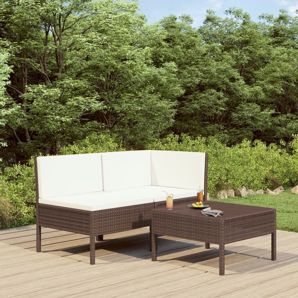 3 Piece Garden Lounge Set with Cushions Poly Rattan 3 Piece Garden Lounge Set with Cushions Poly Rattan