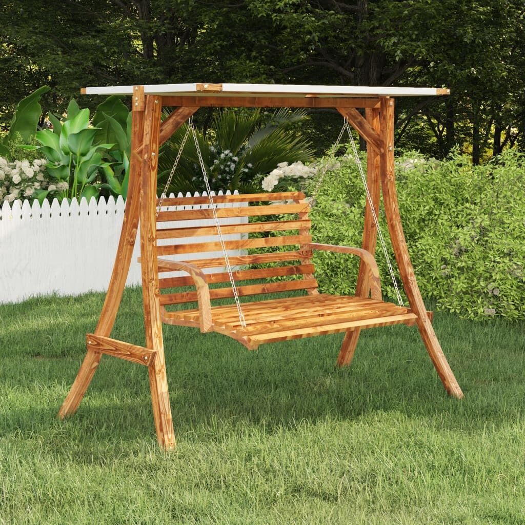 Swing Frame with Roof Solid Bent Wood with Teak Finish Swing Frame with Roof Solid Bent Wood with Teak Finish