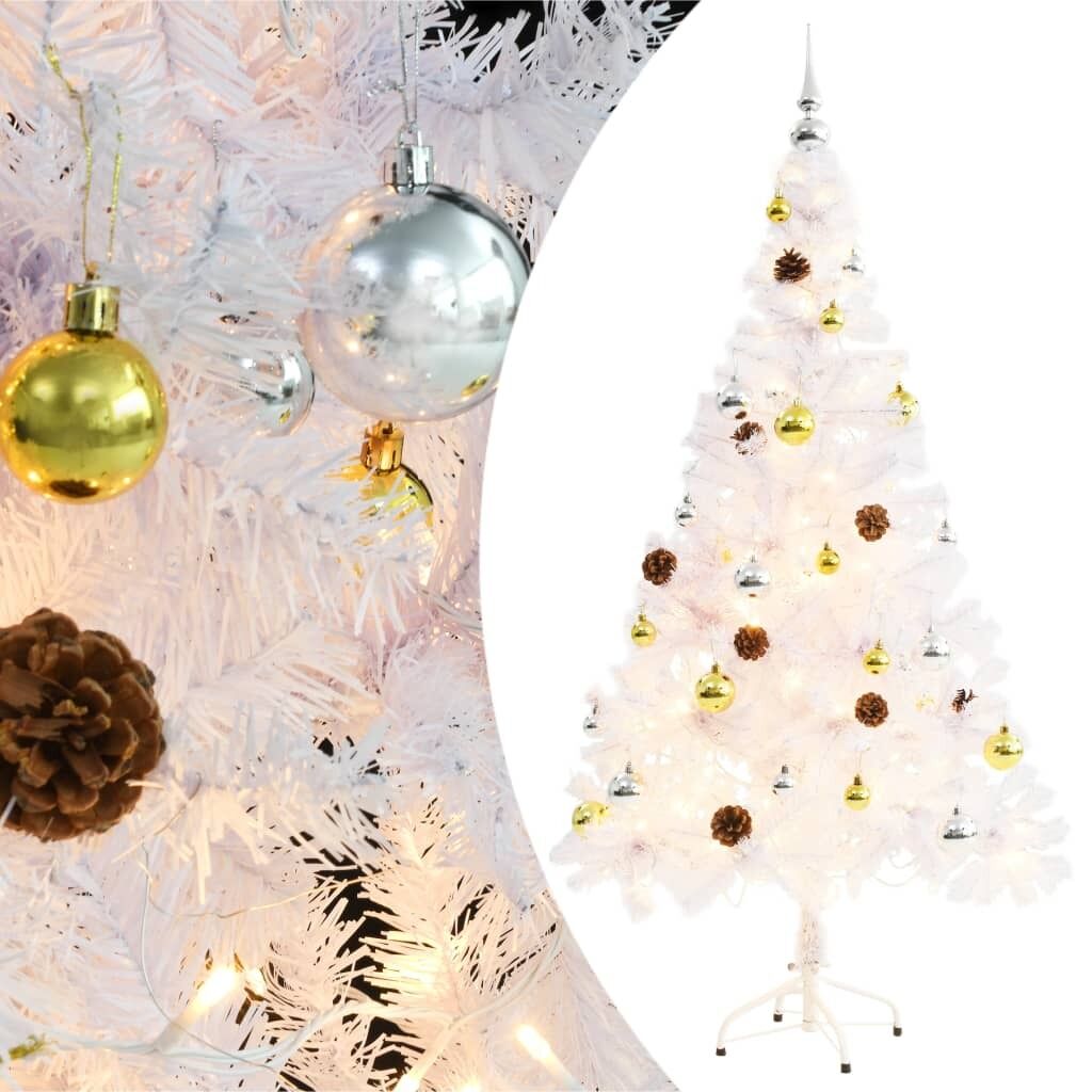 Artificial Christmas Tree with Baubles and LEDs White Artificial Christmas Tree with Baubles and LEDs White