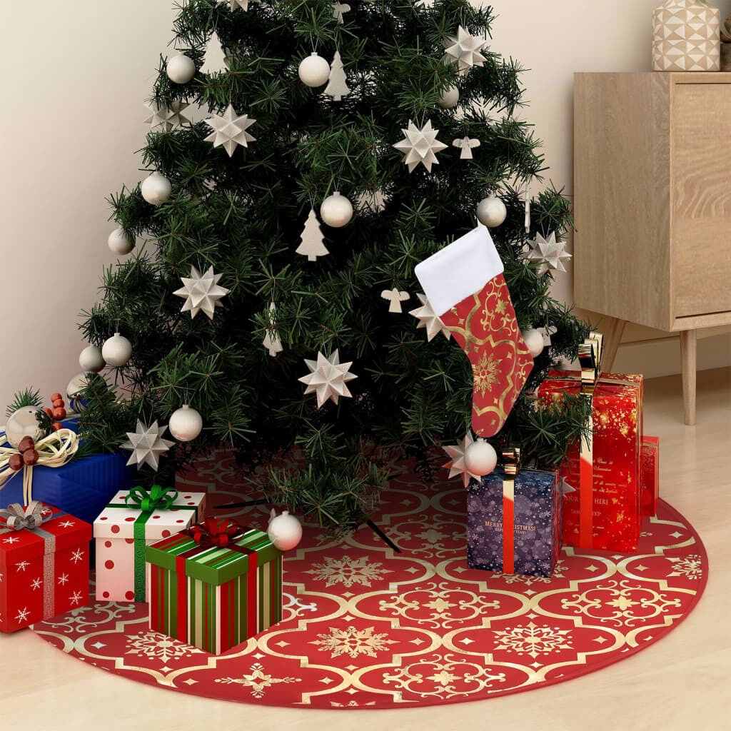 Luxury Christmas Tree Skirt with Sock Red Fabric Luxury Christmas Tree Skirt with Sock Red Fabric