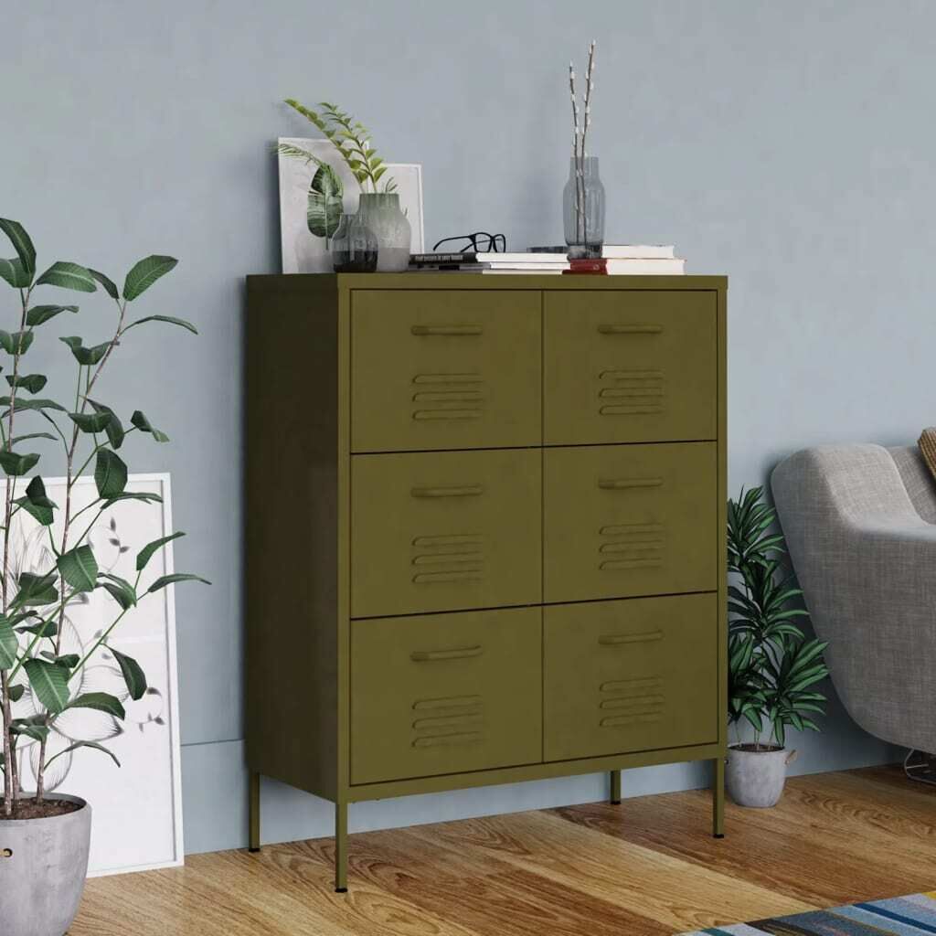 Drawer Cabinet Olive 80x35x101.5 cm Steel Drawer Cabinet Olive 80x35x101.5 cm Steel