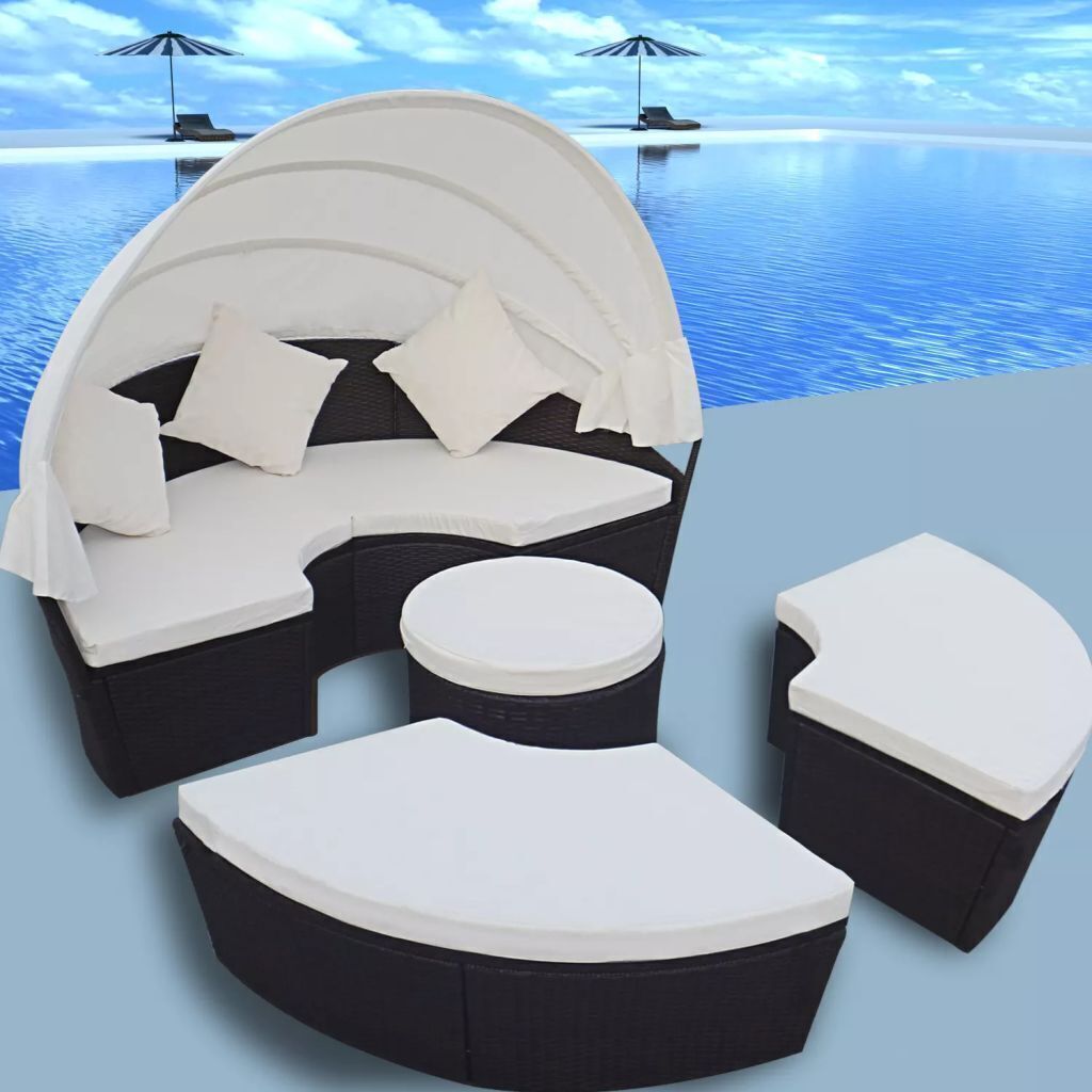 Outdoor Lounge Bed with Canopy Poly Rattan Outdoor Lounge Bed with Canopy Poly Rattan