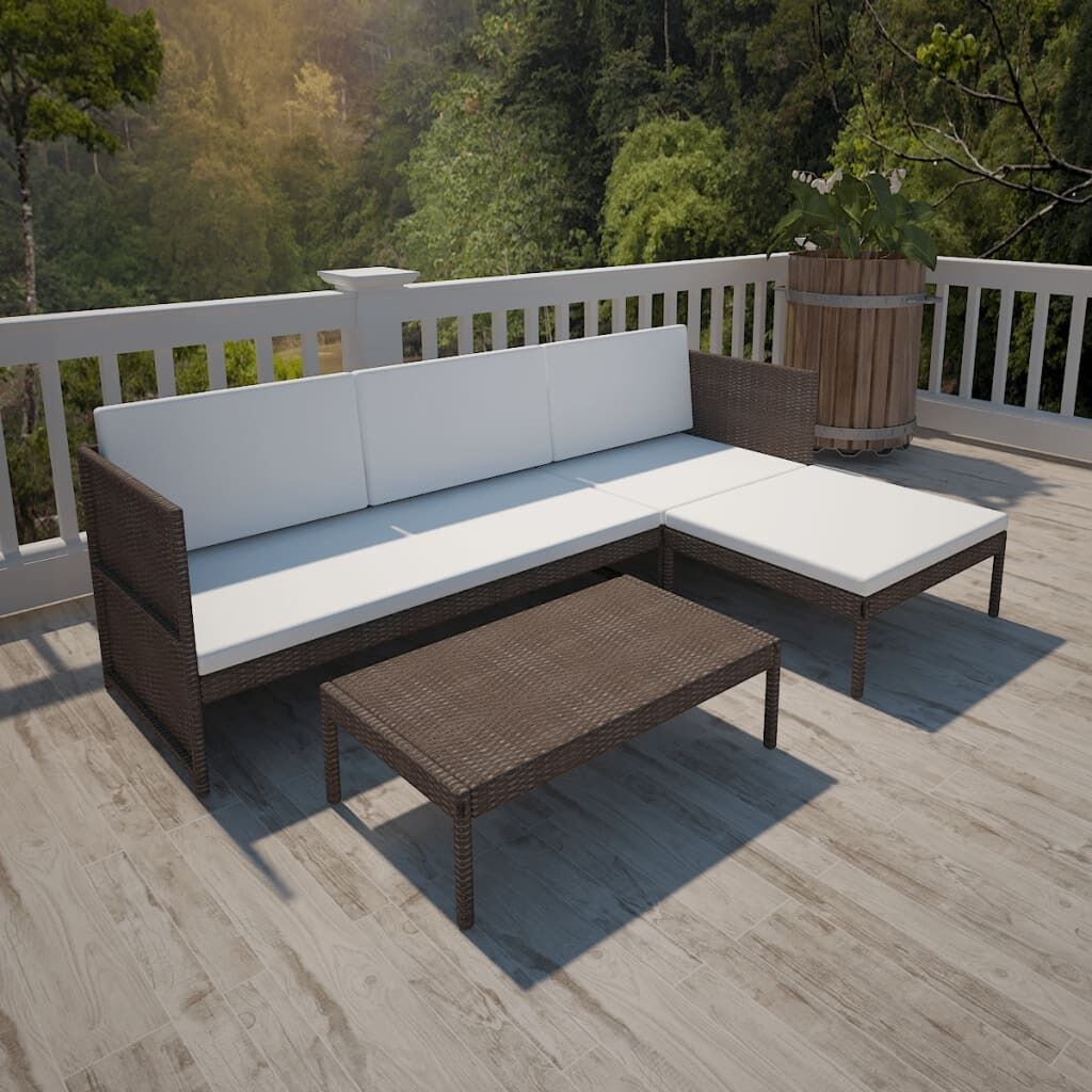3 Piece Garden Lounge Set with Cushions Poly Rattan 3 Piece Garden Lounge Set with Cushions Poly Rattan