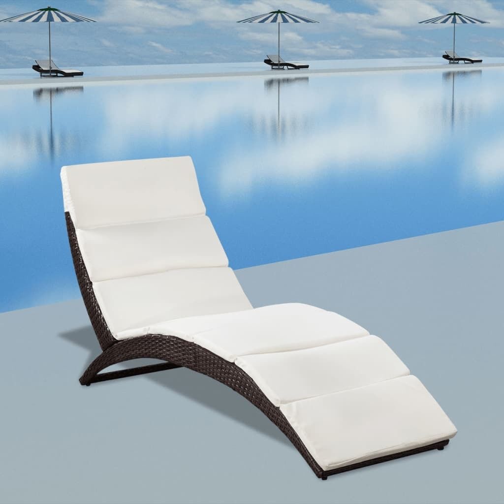 Folding Sun Lounger with Cushion Poly Rattan Folding Sun Lounger with Cushion Poly Rattan