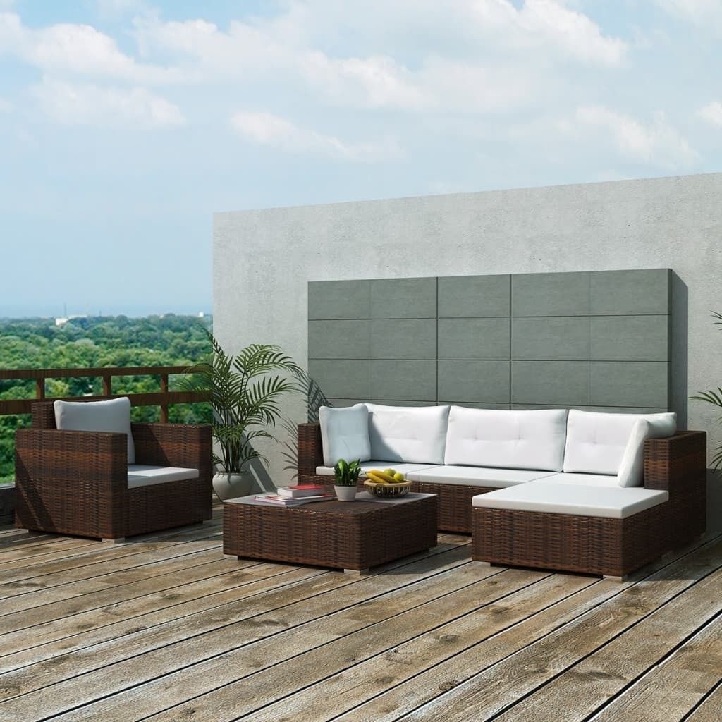 6 Piece Garden Lounge Set with Cushions Poly Rattan 6 Piece Garden Lounge Set with Cushions Poly Rattan