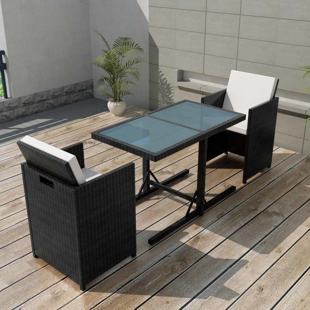 3 Piece Bistro Set with Cushions Poly Rattan 3 Piece Bistro Set with Cushions Poly Rattan