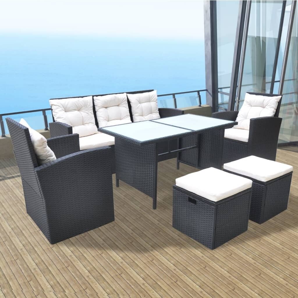 6 Piece Outdoor Dining Set with Cushions Poly Rattan 6 Piece Outdoor Dining Set with Cushions Poly Rattan