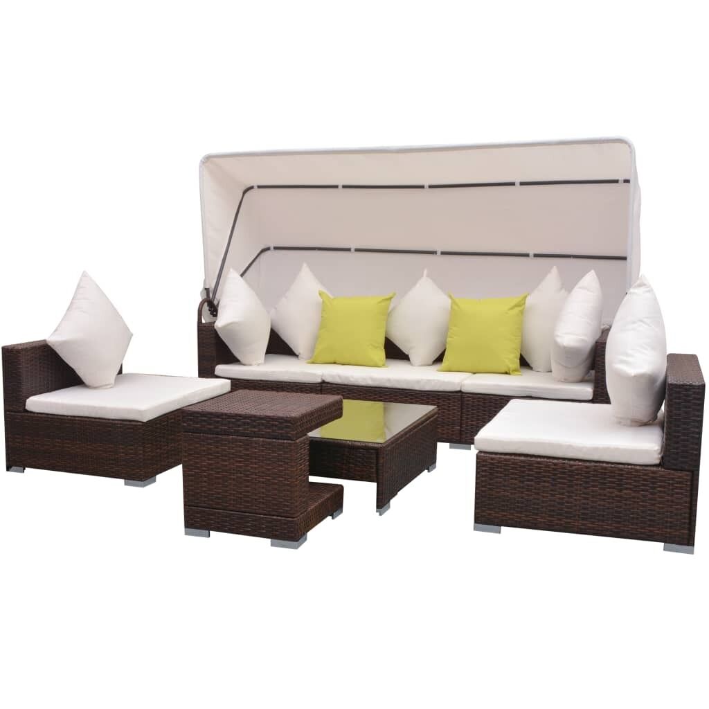 7 Piece Garden Lounge Set with Canopy Poly Rattan 7 Piece Garden Lounge Set with Canopy Poly Rattan